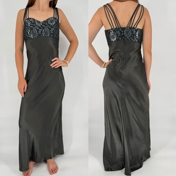 Vintage 90s All That Jazz Whimsigoth Glam Lace Satin Formal Gown Black Size 5/6 - Picture 1 of 15